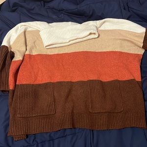 Loft Oversized Color Block Poncho Sweater